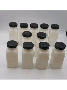 Vintage Art Deco 11 Griffith Milk Glass Spice Jars Bottles Black Lids 4 In Tall
